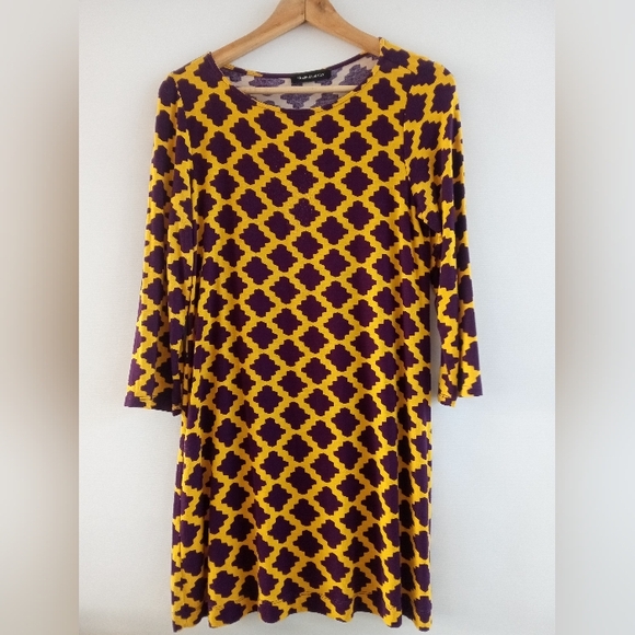 Hourglass Lilly Dresses & Skirts - Hourglass Lilly Purple & Yellow Geometric Long Sleeve Shift Dress Size S